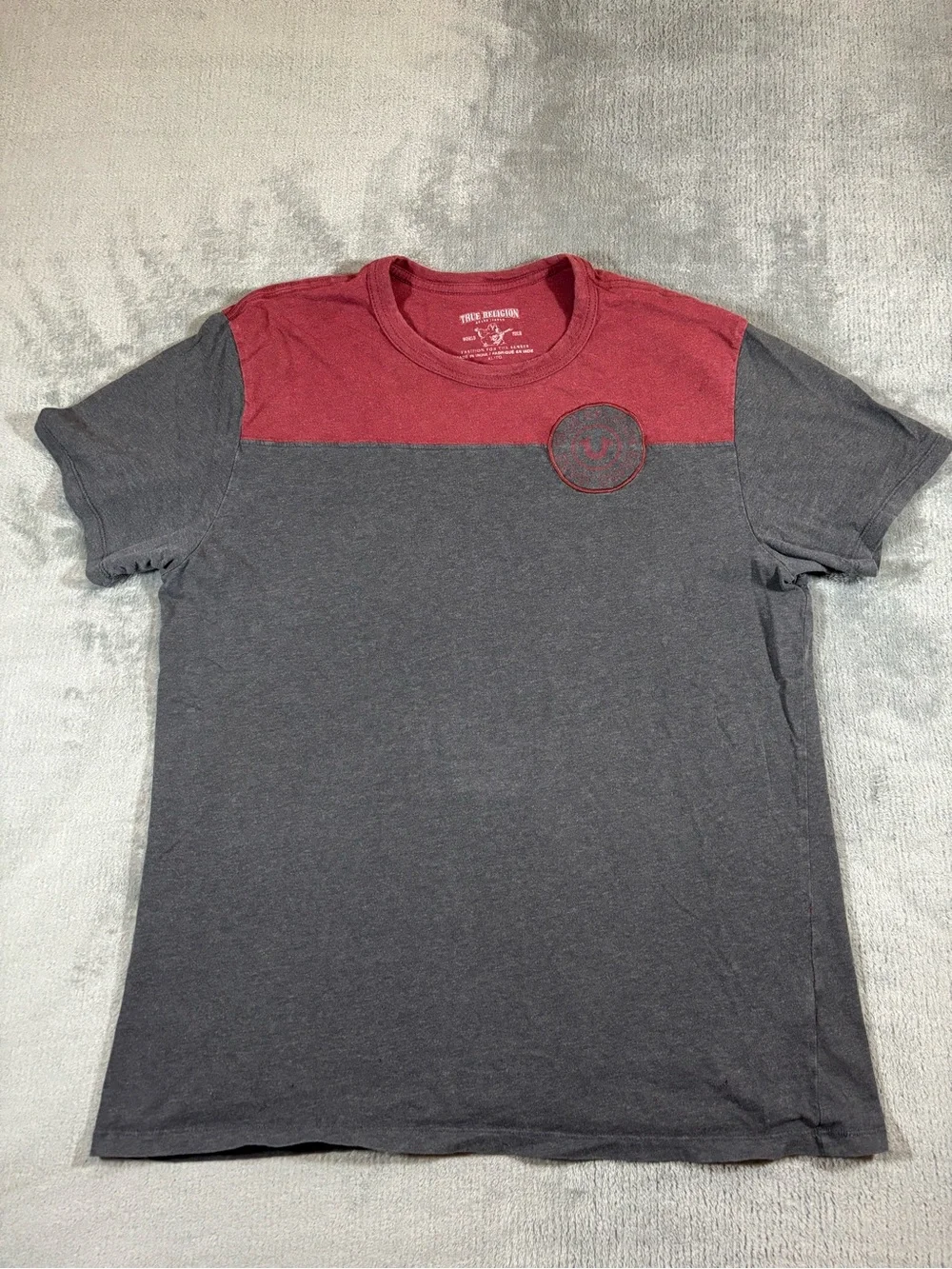 True Religion Men’s Red and Gray Colorblock Crew Neck Tee